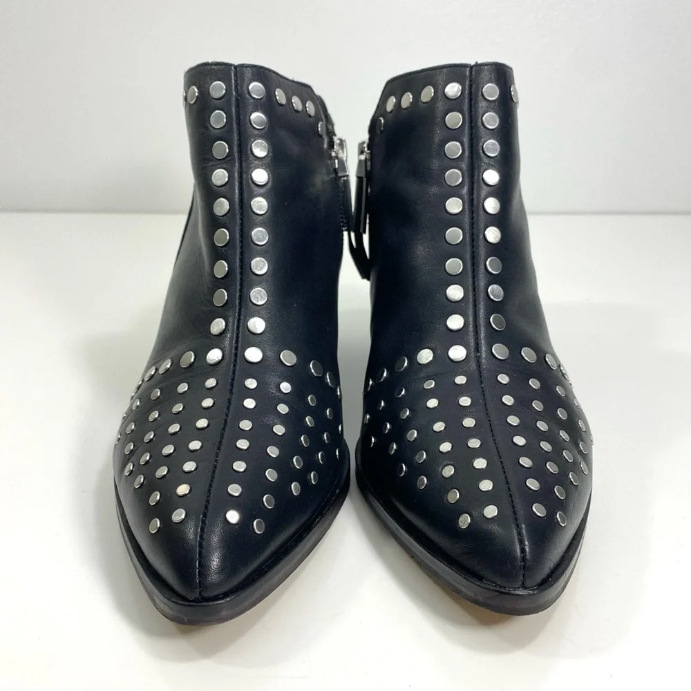 1. State Loka Black Leather Silver Studded Moto Biker Rock Western Ankle Boots 6